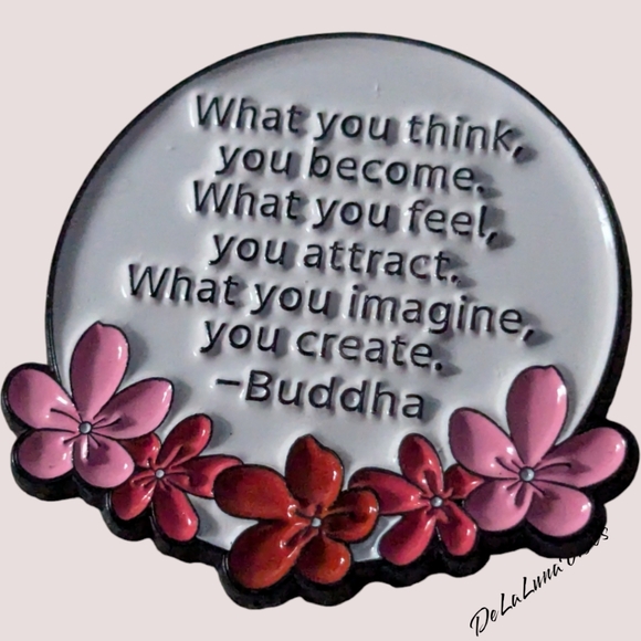 3/$12 "Buddha Wisdom . . . " Pink Flowers Enamel Pin - Picture 1 of 4